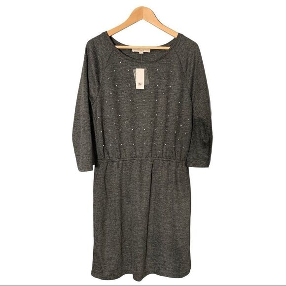 LOFT Ann Taylor Sweatshirt Knit Gray Dress Pearls Size M - Picture 1 of 11